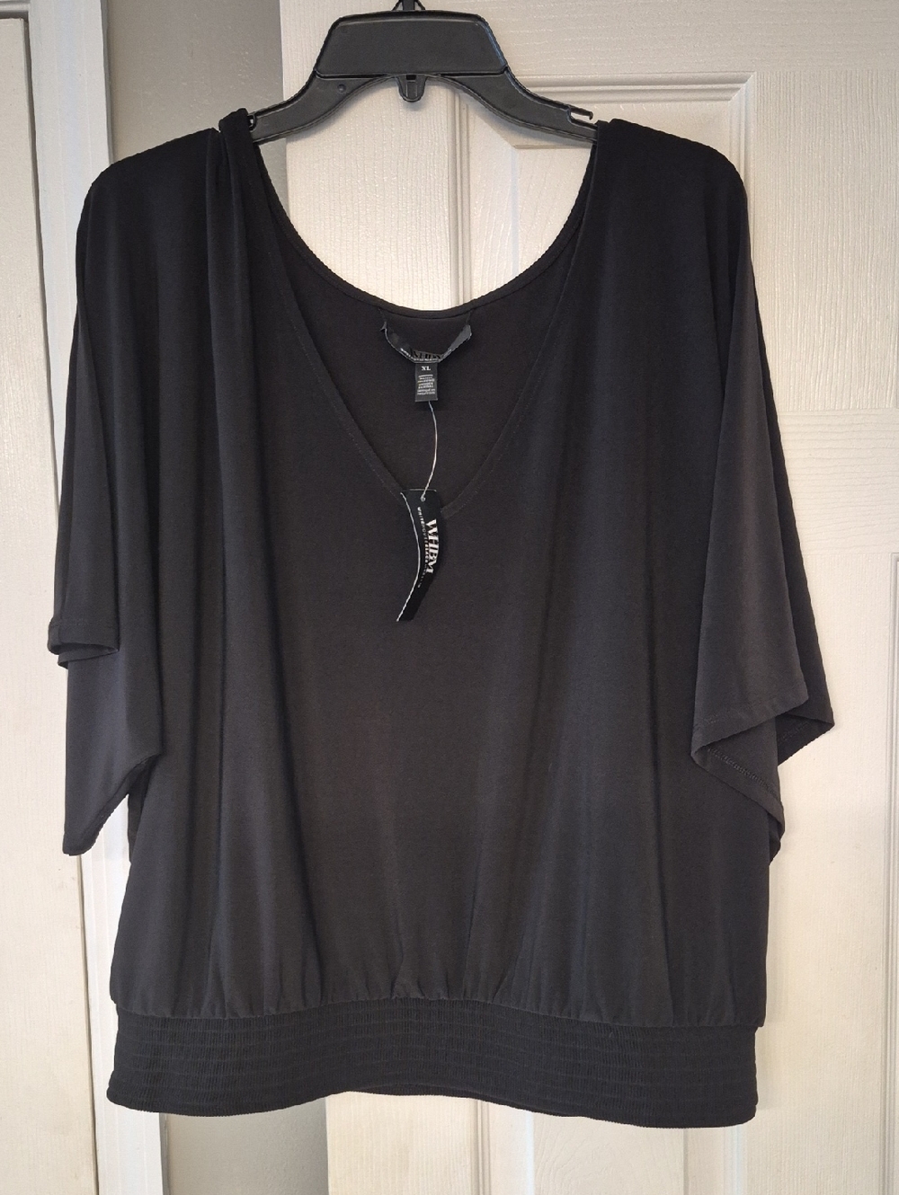 White House Black Market Black V-Neck Dolman Sleeve Blouse